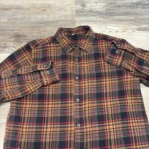 Eddie Bauer Tartan Plaid‎ Red Mens L Flannel Button Up Retro Outdoor Camp Shirt